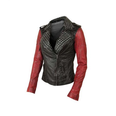 Lapel Studed Women Leather Jacket
