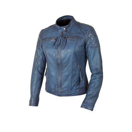 Motorcycle Elegant Navy Blue Leather Jacket For Women