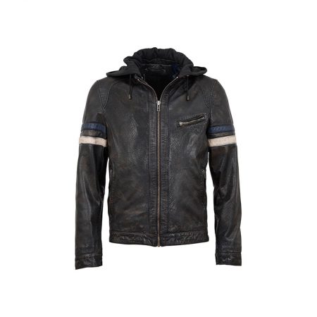 Mens Premium Leather Jacket With Hood