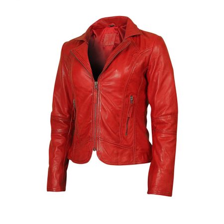 Italian Red Ladies Leather Jacket