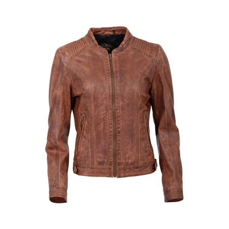Films Style Designer Women's Cognac Heavy Wax Leather Jacket