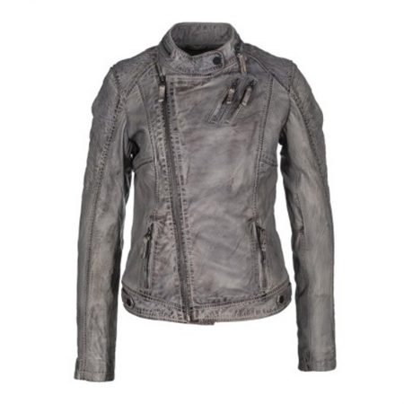Grey Waxed Women Leather Jacket