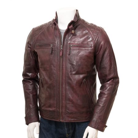 Burgundy Waxed Lambskin Leather Jacket