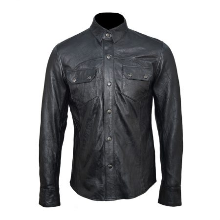 Tony Crinkle & Washed Black Leather Shirt