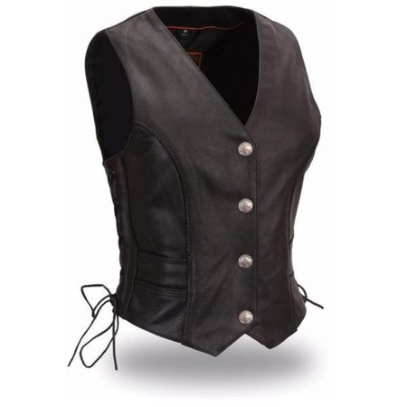 Black Women Leather Vest